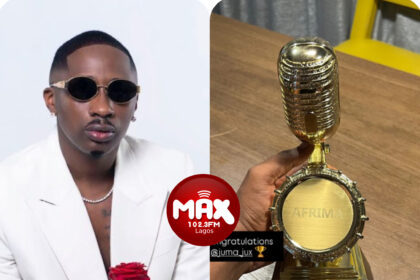 Juma Jux on stage after winning Best Male Artiste in Eastern Africa at AFRIMA.