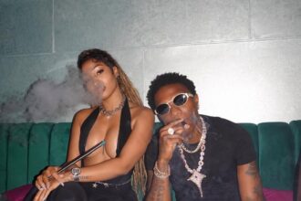 Shenseea enjoying fufu and okro served by Wizkid, sharing a joyful moment during their meet-up.