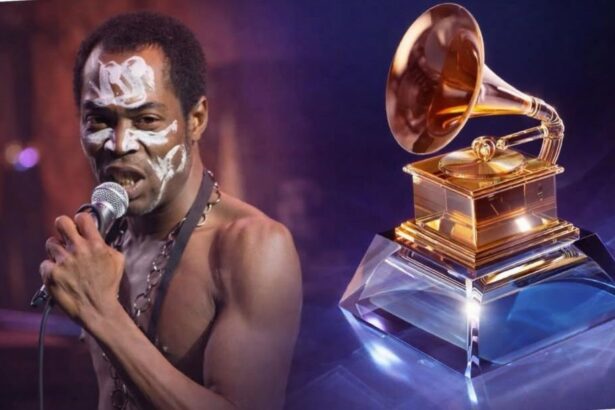 Fela Kuti receiving posthumous recognition with the Fela Kuti lifetime achievement Grammy for his contribution to Afrobeat.