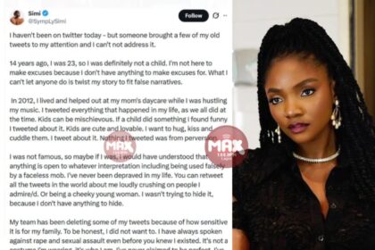 Portrait of Simi speaking about the Simi old tweet controversy and explaining the original context.